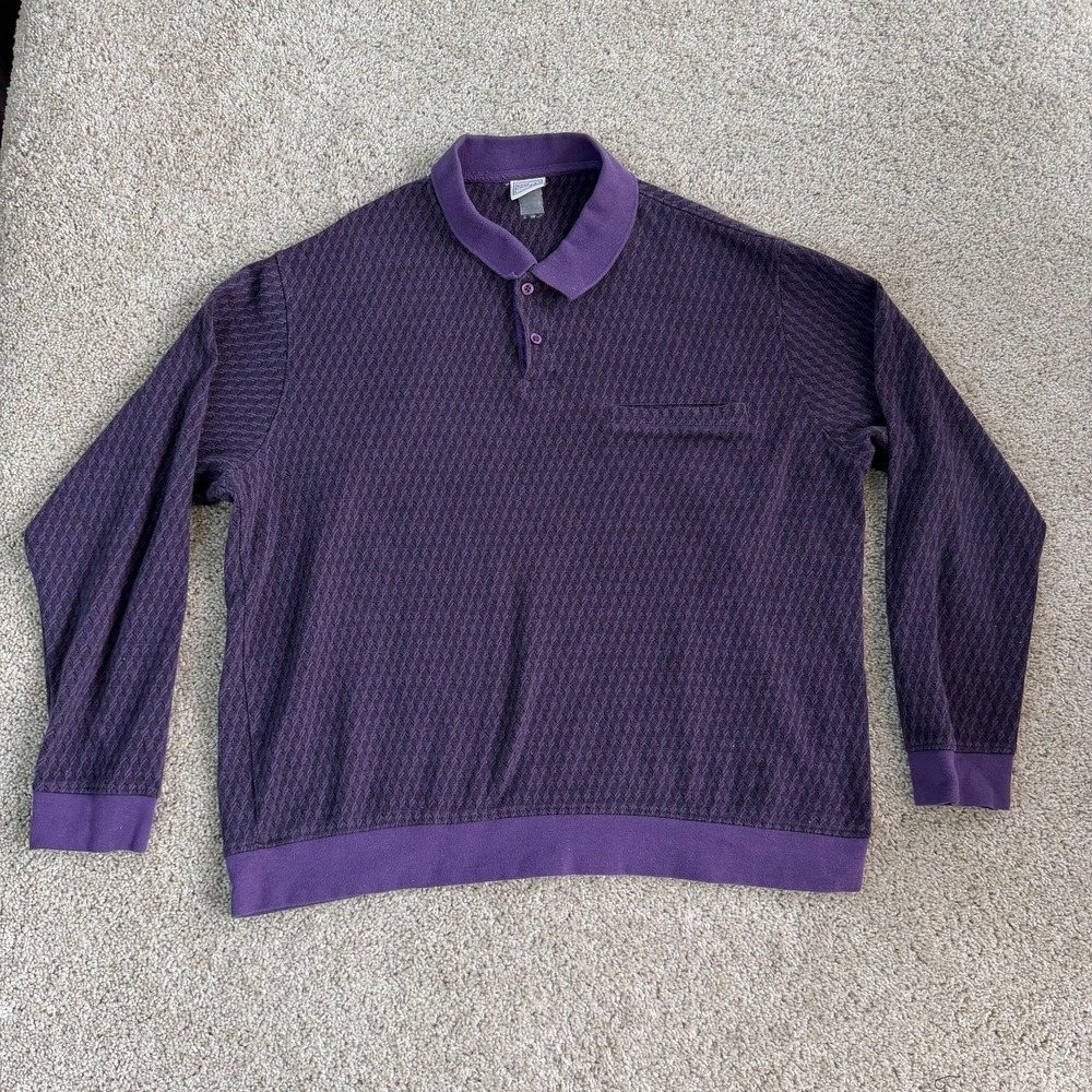 Vintage Haband Casual Joe Sweater Mens XL Purple Geometric Collared Tight Knit